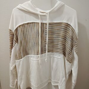Urban Outfitters White and Brown Striped Hoodie
